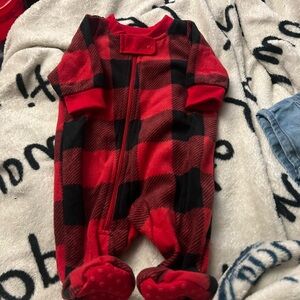 Plaid Red and Black Kids Footie Pajamas